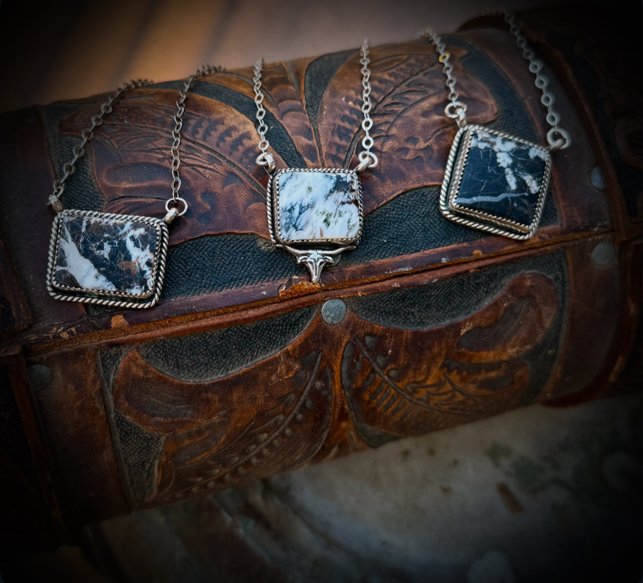 White Buffalo Square Necklace