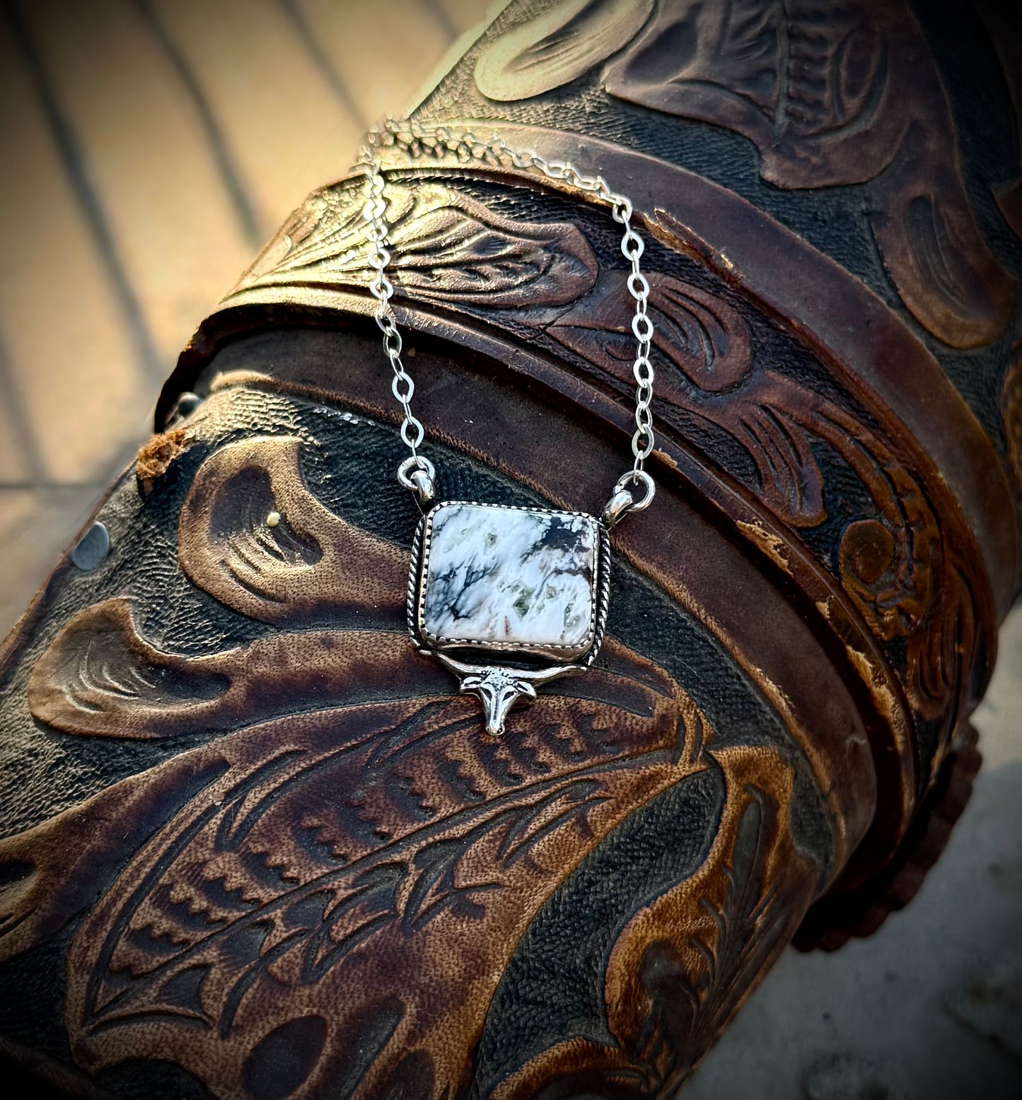 White Buffalo Steer Bar Necklace